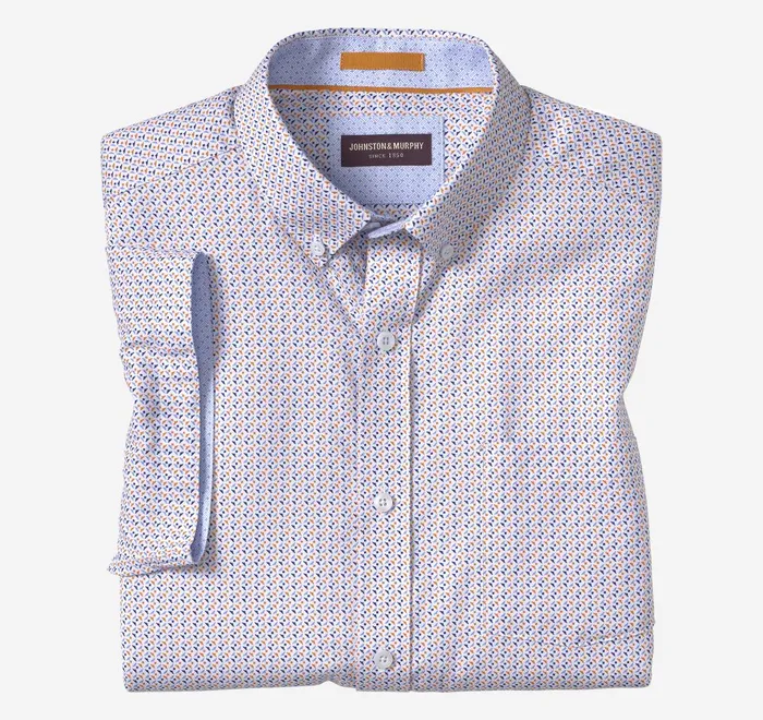 JohnstonandMurphy ShortSleeve Shirts Textured Cotton ShortSleeve Shirt Orange Triangle Dot 8211 Men JohnstonandMurphy ShortSleeve Shirts Textured Cotton ShortSleeve Shirt Orange Triangle Dot 8211 Men