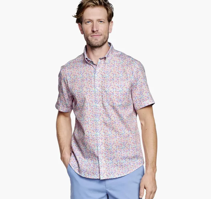JohnstonandMurphy ShortSleeve Shirts Textured Cotton ShortSleeve Shirt White Multi Geo Petal 8211 Men JohnstonandMurphy ShortSleeve Shirts Textured Cotton ShortSleeve Shirt White Multi Geo Petal 8211 Men