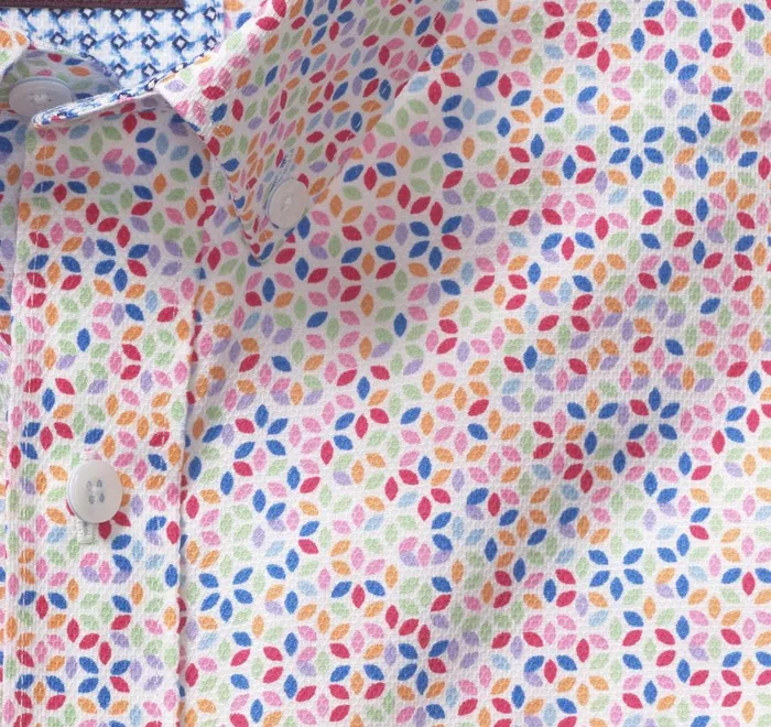 JohnstonandMurphy ShortSleeve Shirts Textured Cotton ShortSleeve Shirt White Multi Geo Petal 8211 Men JohnstonandMurphy ShortSleeve Shirts Textured Cotton ShortSleeve Shirt White Multi Geo Petal 8211 Men