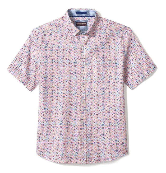 JohnstonandMurphy ShortSleeve Shirts Textured Cotton ShortSleeve Shirt White Multi Geo Petal 8211 Men JohnstonandMurphy ShortSleeve Shirts Textured Cotton ShortSleeve Shirt White Multi Geo Petal 8211 Men