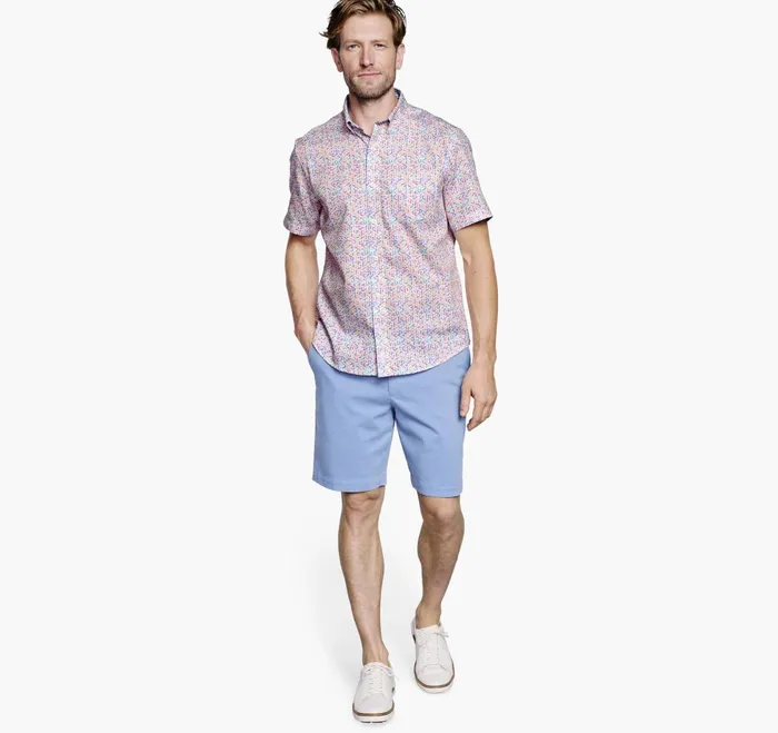 JohnstonandMurphy ShortSleeve Shirts Textured Cotton ShortSleeve Shirt White Multi Geo Petal 8211 Men JohnstonandMurphy ShortSleeve Shirts Textured Cotton ShortSleeve Shirt White Multi Geo Petal 8211 Men