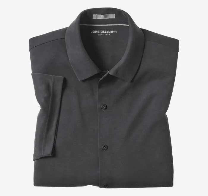JohnstonandMurphy ShortSleeve Shirts Vintage Birdseye ButtonFront Shirt Black 8211 Men JohnstonandMurphy ShortSleeve Shirts Vintage Birdseye ButtonFront Shirt Black 8211 Men