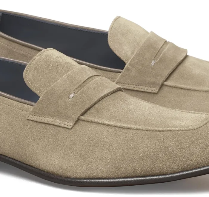 JohnstonandMurphy SlipOns and Loafers Taylor Penny Loafer Taupe Italian Suede 8211 Men JohnstonandMurphy SlipOns and Loafers Taylor Penny Loafer Taupe Italian Suede 8211 Men