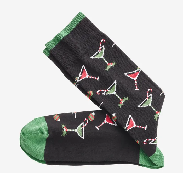 JohnstonandMurphy Socks Pima Cotton HolidayThemed Socks Black Holiday Martinis 8211 Men