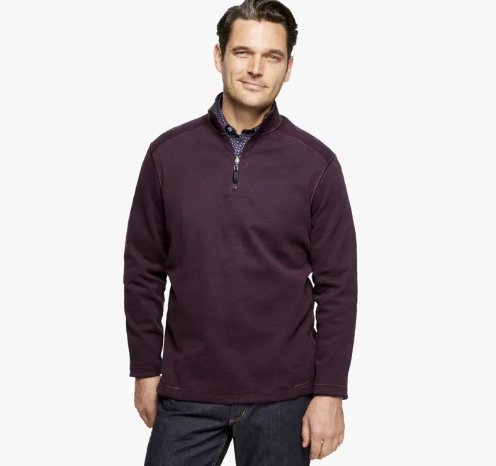 JohnstonandMurphy Sweaters and Knits Reversible Solid QuarterZip Burgundycharcoal 8211 Men