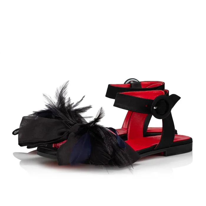 Kids Anemonou Sandals 8211 Crepe Satin And Feathers 8211 Black Black Christian Louboutin Sandals Kids Anemonou Sandals 8211 Crepe Satin And Feathers 8211 Black Black Christian Louboutin Sandals