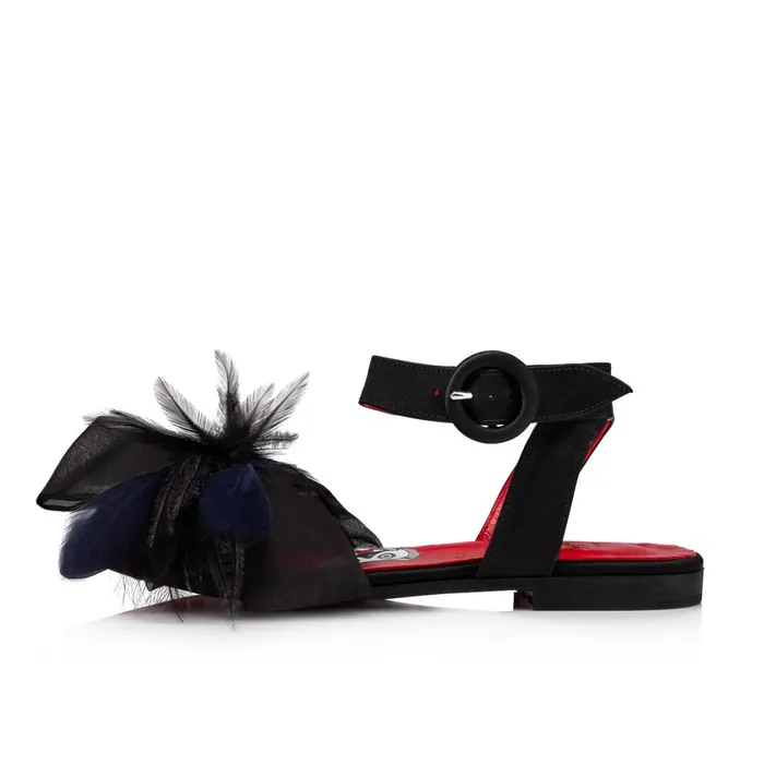 Kids Anemonou Sandals 8211 Crepe Satin And Feathers 8211 Black Black Christian Louboutin Sandals