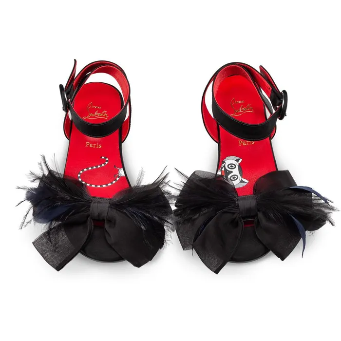 Kids Anemonou Sandals 8211 Crepe Satin And Feathers 8211 Black Black Christian Louboutin Sandals