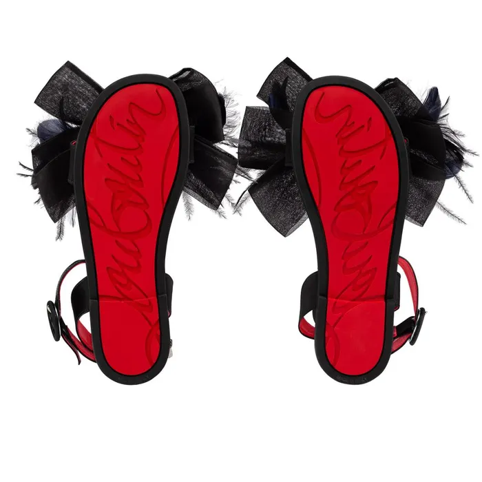 Kids Anemonou Sandals 8211 Crepe Satin And Feathers 8211 Black Black Christian Louboutin Sandals