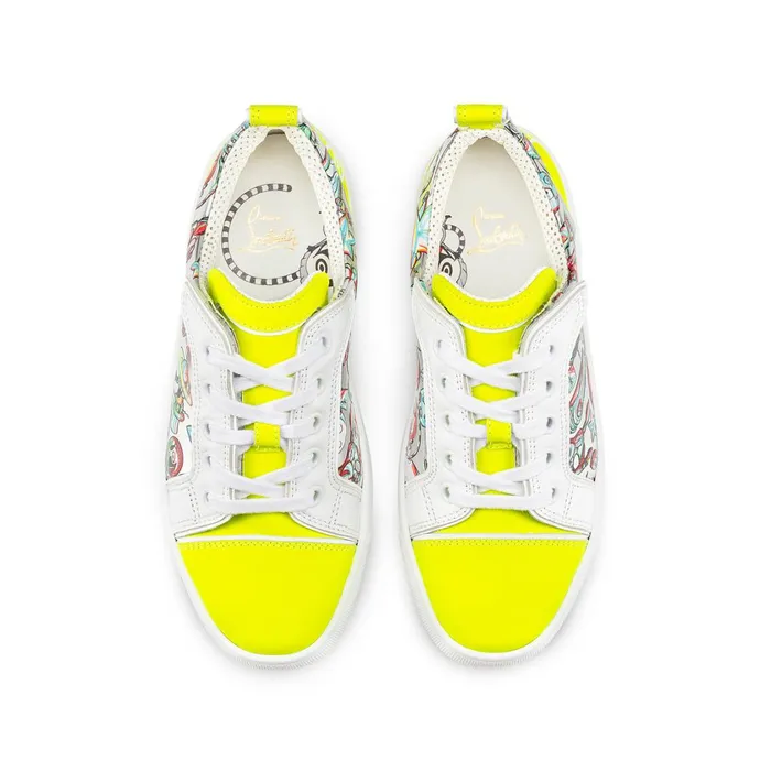 Kids Funnyto Lowtop Sneakers 8211 Fluo Calf Leather And Leather Spacy Loubi Print 8211 Yellow Yellow Christian Louboutin Sneakers