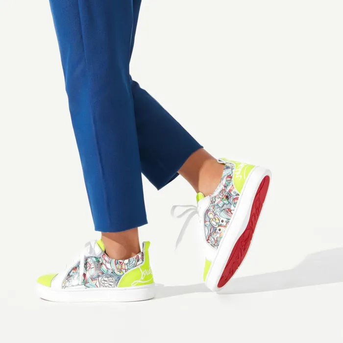 Kids Funnyto Lowtop Sneakers 8211 Fluo Calf Leather And Leather Spacy Loubi Print 8211 Yellow Yellow Christian Louboutin Sneakers