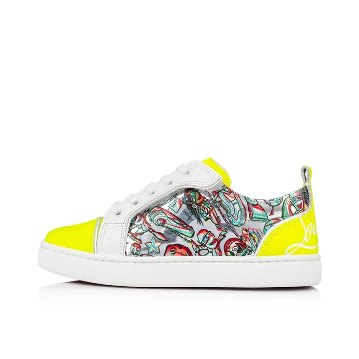 Kids Funnyto Lowtop Sneakers 8211 Fluo Calf Leather And Leather Spacy Loubi Print 8211 Yellow Yellow Christian Louboutin Sneakers