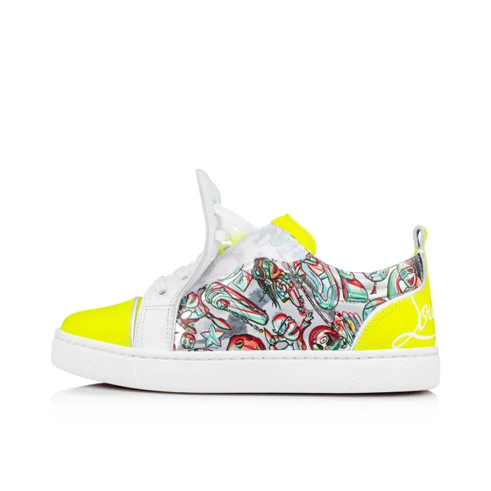 Kids Funnyto Lowtop Sneakers 8211 Fluo Calf Leather And Leather Spacy Loubi Print 8211 Yellow Yellow Christian Louboutin Sneakers