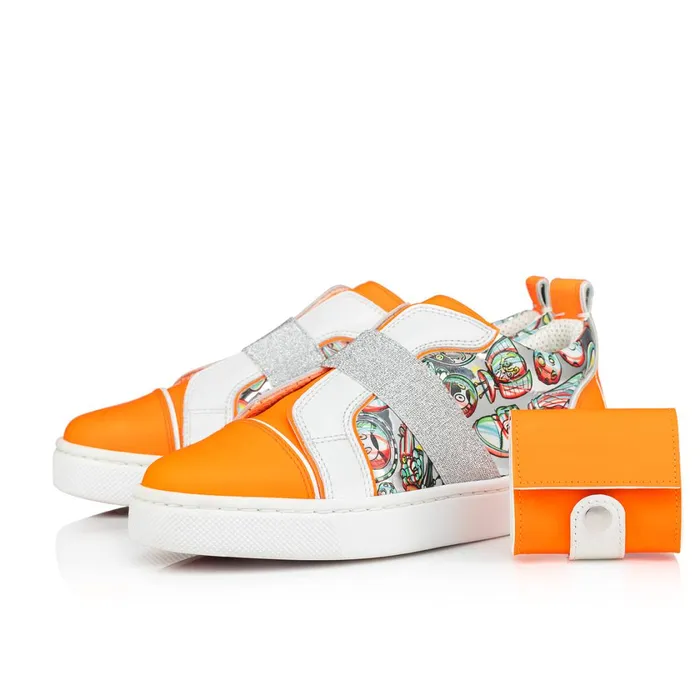 Kids Funnytolastico Lowtop Sneakers 8211 Fluo Calf Leather And Leather Spacy Loubi Print 8211 Orange Orange Christian Louboutin Sneakers