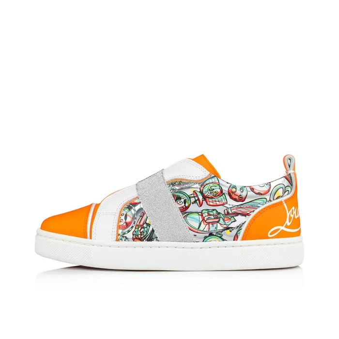 Kids Funnytolastico Lowtop Sneakers 8211 Fluo Calf Leather And Leather Spacy Loubi Print 8211 Orange Orange Christian Louboutin Sneakers
