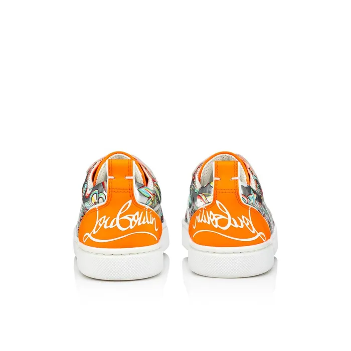 Kids Funnytolastico Lowtop Sneakers 8211 Fluo Calf Leather And Leather Spacy Loubi Print 8211 Orange Orange Christian Louboutin Sneakers