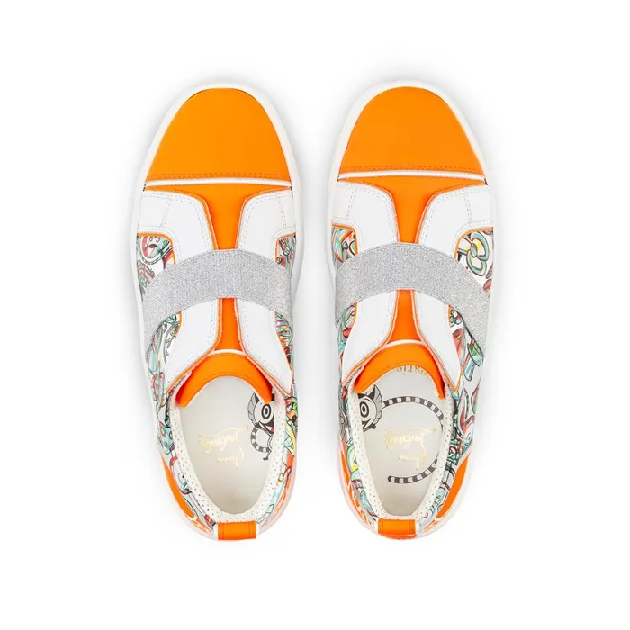Kids Funnytolastico Lowtop Sneakers 8211 Fluo Calf Leather And Leather Spacy Loubi Print 8211 Orange Orange Christian Louboutin Sneakers