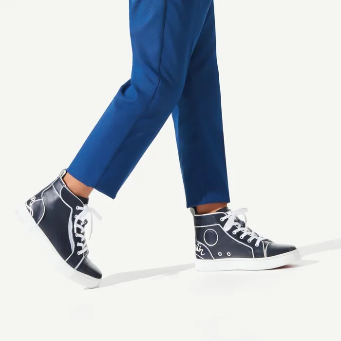 Kids Funnytopi Hightop Sneakers 8211 Calf Leather 8211 Navy Blue Christian Louboutin Sneakers