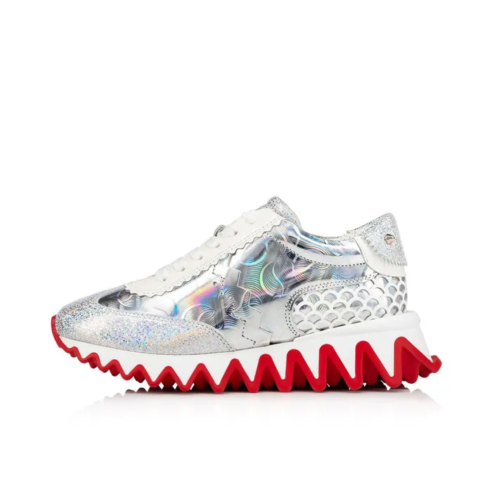 Kids Mini Shark Sneakers 8211 Glittered Nappa Leather 8211 Silver Silver Christian Louboutin Sneakers