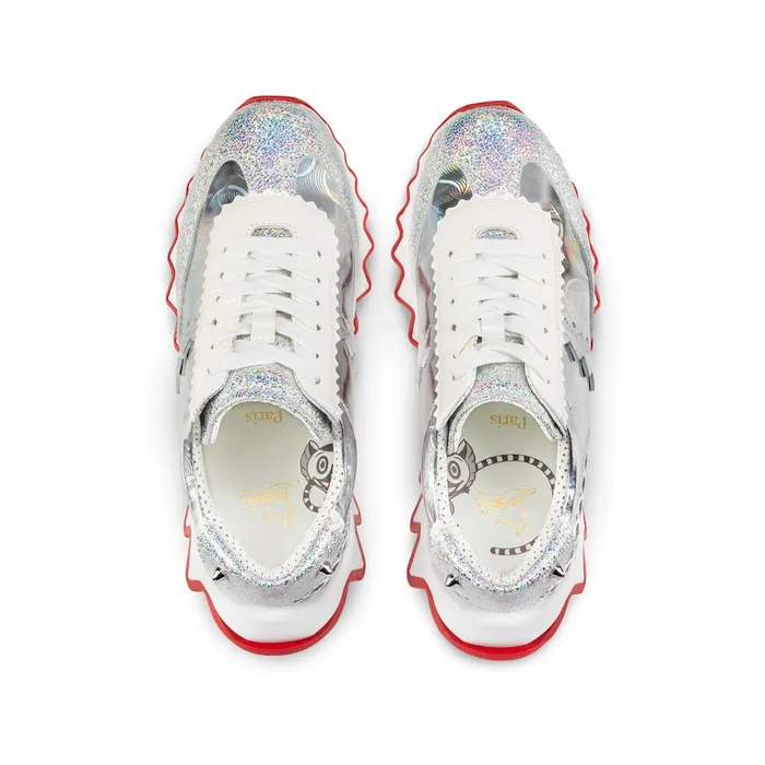 Kids Mini Shark Sneakers 8211 Glittered Nappa Leather 8211 Silver Silver Christian Louboutin Sneakers