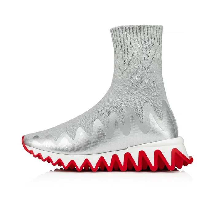 Kids Mini Sharky Sock Sneakers 8211 Mesh 8211 Silver Silver Christian Louboutin Sneakers