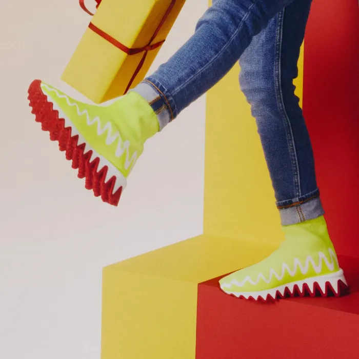 Kids Mini Sharky Sock Sneakers 8211 Mesh 8211 Yellow Yellow Christian Louboutin Sneakers