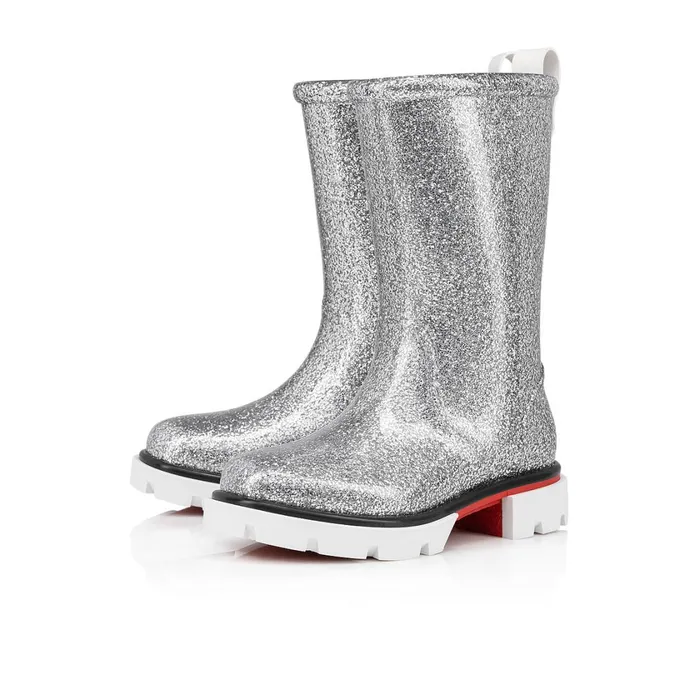 Kids Toy Pluie Rain Boots 8211 PVC And Glittered Calf Leather 8211 Silver Silver Christian Louboutin Boots and Loafers Kids Toy Pluie Rain Boots 8211 PVC And Glittered Calf Leather 8211 Silver Silver Christian Louboutin Boots and Loafers