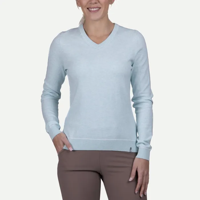 KJUS Midlayers and Sweaters Kicki VNeck Pullover 8211 Golf Sweater Mist 8211 Women KJUS Midlayers and Sweaters Kicki VNeck Pullover 8211 Golf Sweater Mist 8211 Women