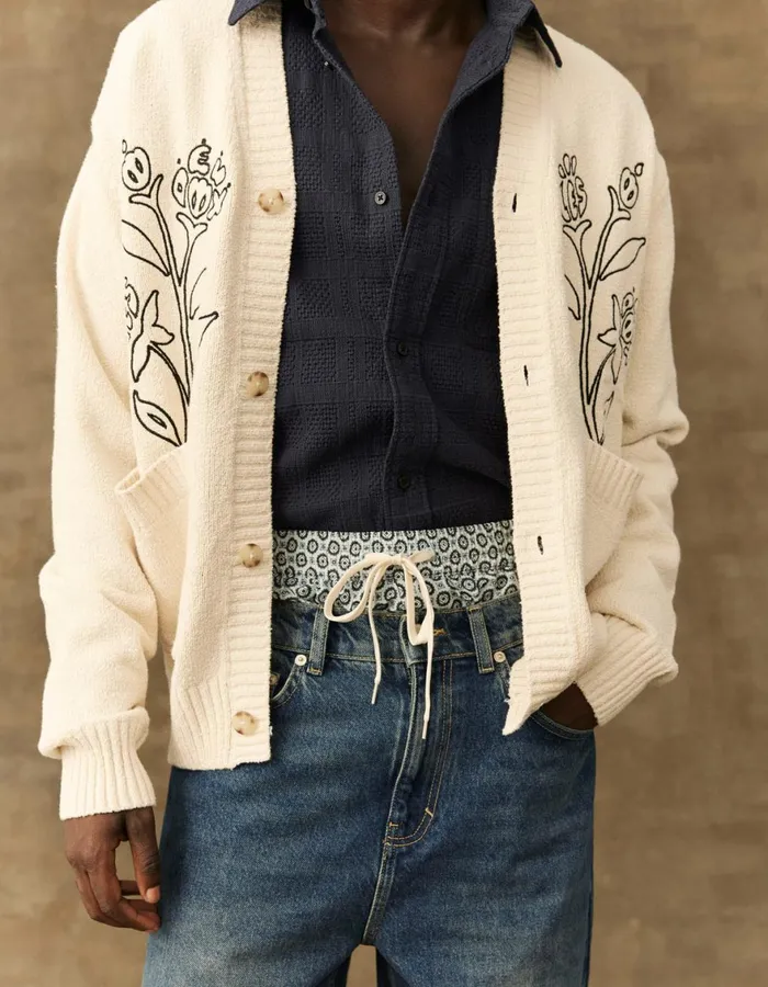 Knitwear Men Les Deux Brad Embroidery Cardigan 8211 Ivory