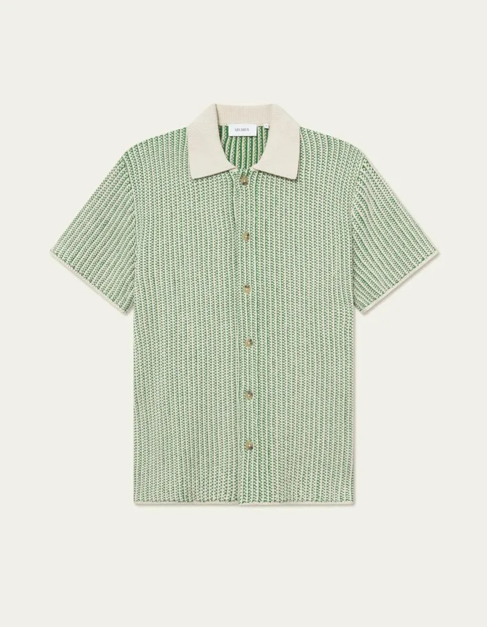Knitwear Men Les Deux Easton Knitted SS Shirt 8211 IvoryVintage Green