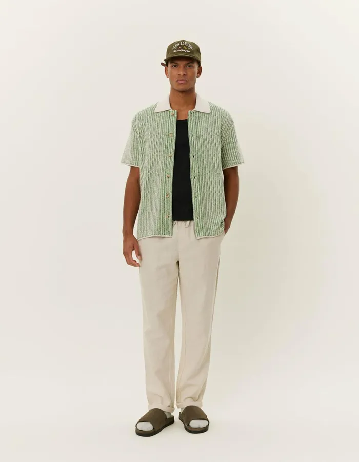 Knitwear Men Les Deux Easton Knitted SS Shirt 8211 IvoryVintage Green