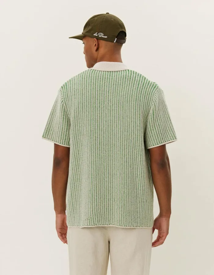 Knitwear Men Les Deux Easton Knitted SS Shirt 8211 IvoryVintage Green
