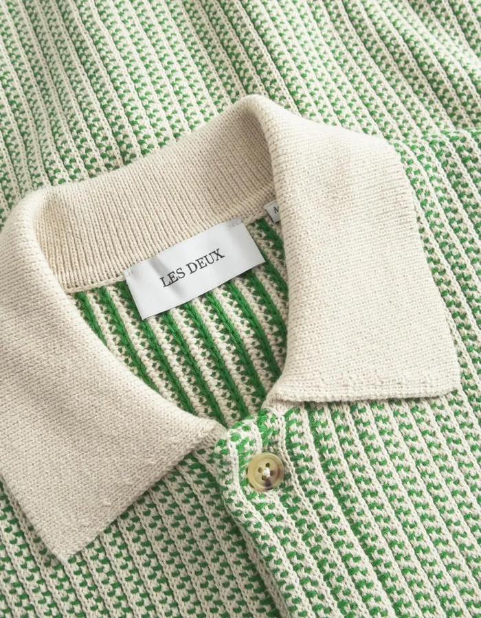 Knitwear Men Les Deux Easton Knitted SS Shirt 8211 IvoryVintage Green