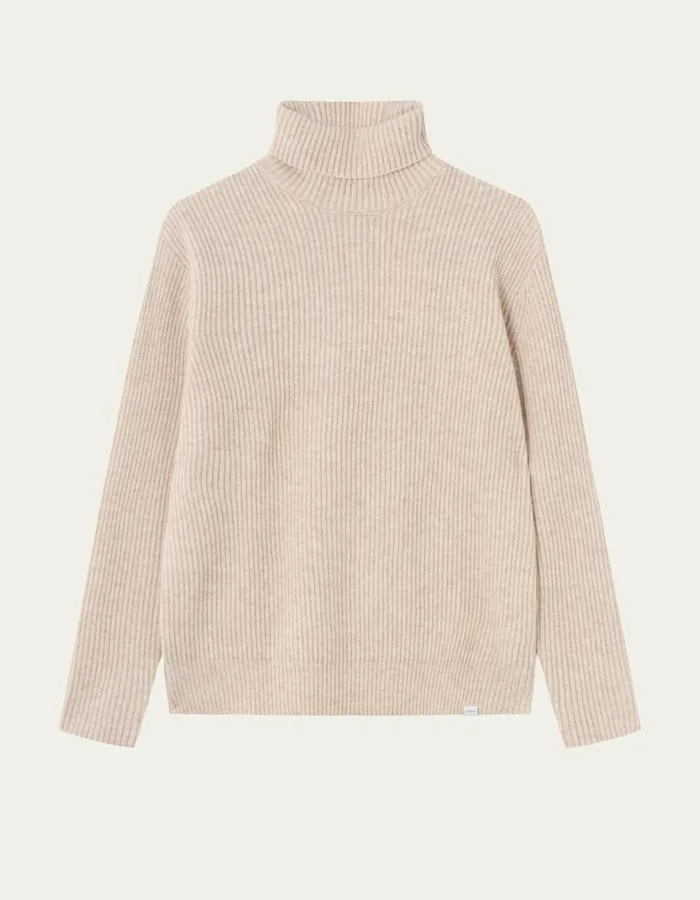 Knitwear Men Les Deux Eddie Wool Rib Rollneck Knit 8211 Light Sand Melange