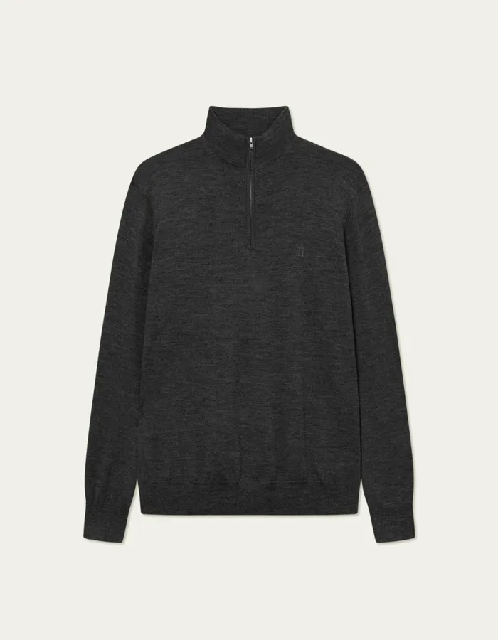 Knitwear Men Les Deux Greyson HalfZip Merino Knit 8211 Dark Grey Melange