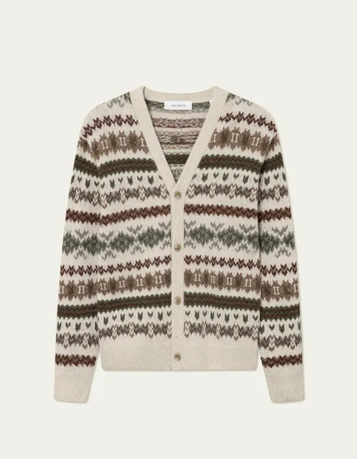 Knitwear Men Les Deux Hordur Fair Isle Cardigan 8211 Light Desert SandCoffee Brown