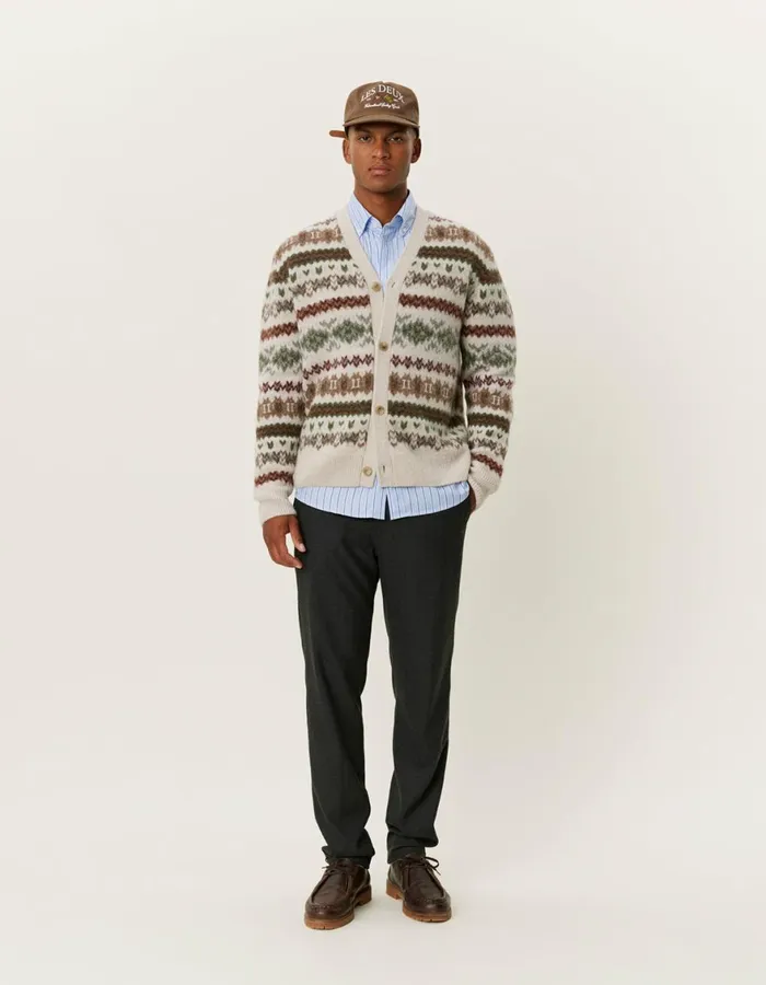 Knitwear Men Les Deux Hordur Fair Isle Cardigan 8211 Light Desert SandCoffee Brown
