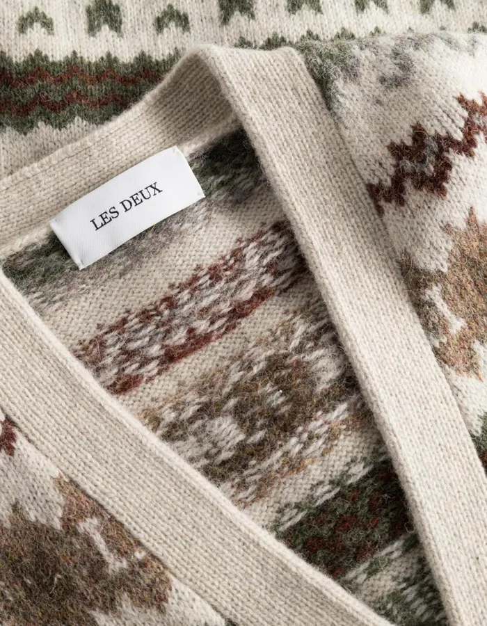 Knitwear Men Les Deux Hordur Fair Isle Cardigan 8211 Light Desert SandCoffee Brown