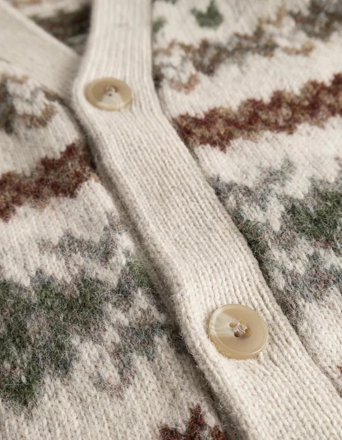 Knitwear Men Les Deux Hordur Fair Isle Cardigan 8211 Light Desert SandCoffee Brown