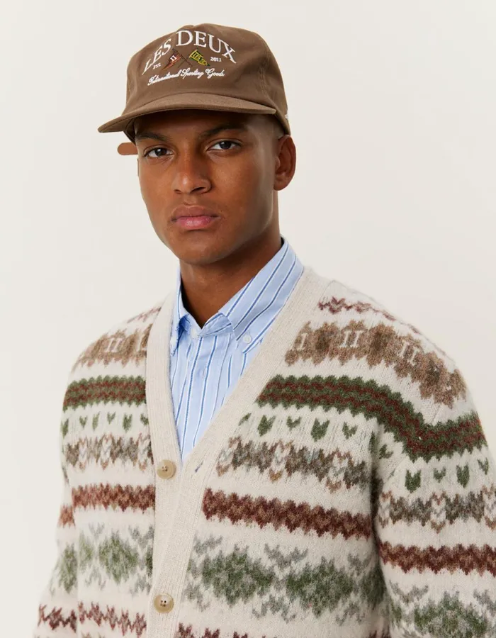 Knitwear Men Les Deux Hordur Fair Isle Cardigan 8211 Light Desert SandCoffee Brown