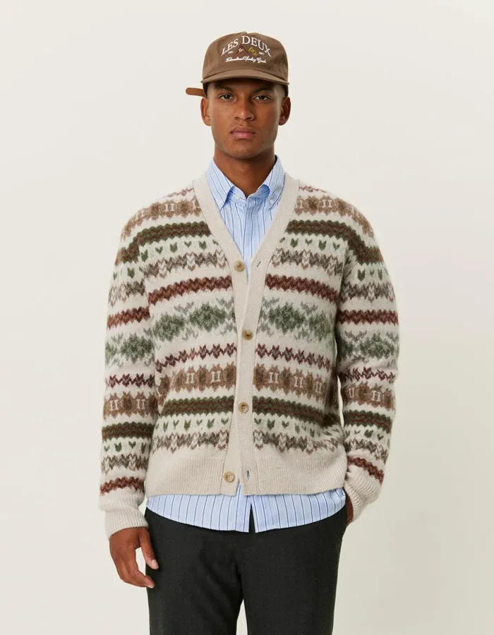 Knitwear Men Les Deux Hordur Fair Isle Cardigan 8211 Light Desert SandCoffee Brown