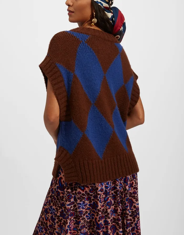 La Doublej Argyle Gilet BordeauxBlue In Wool Women Knitwear