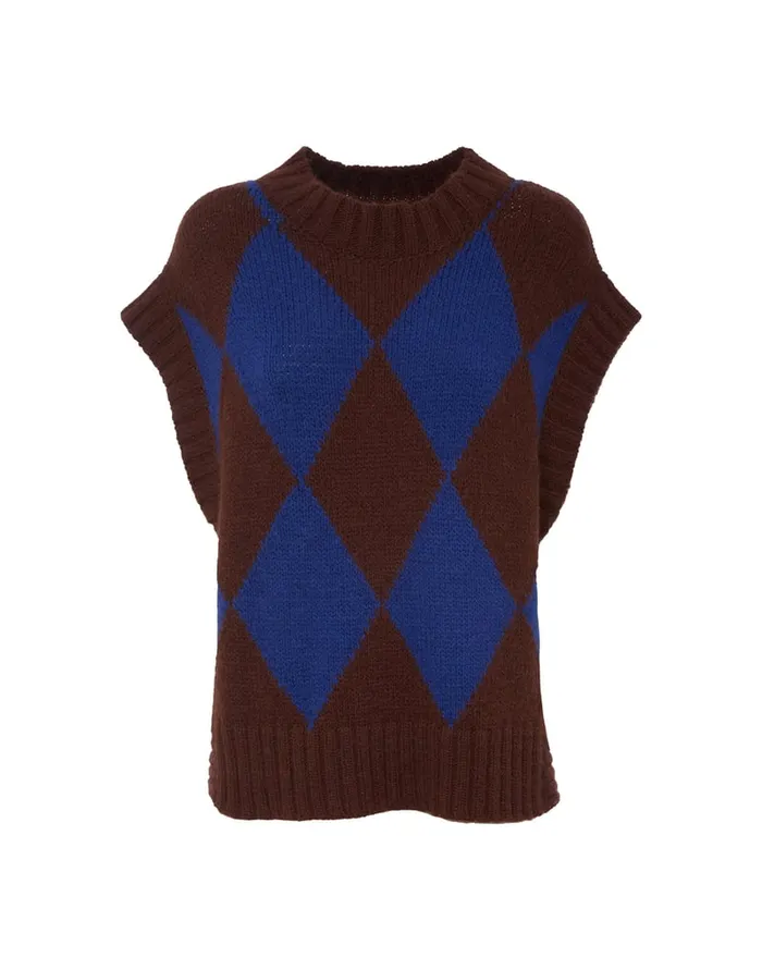 La Doublej Argyle Gilet BordeauxBlue In Wool Women Knitwear