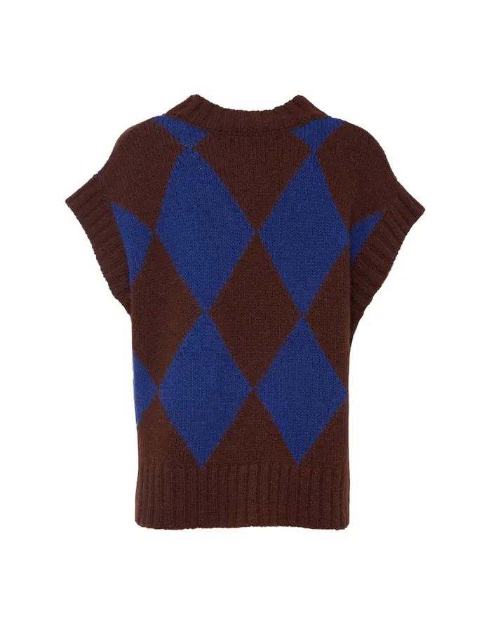 La Doublej Argyle Gilet BordeauxBlue In Wool Women Knitwear