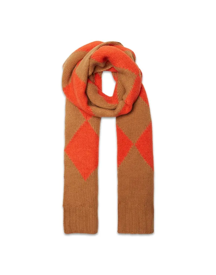 La Doublej Argyle Scarf Camel Orange In Wool Women Foulards and Scarves