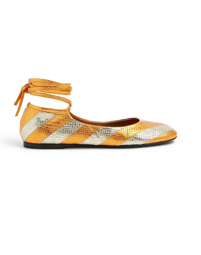 La Doublej Ballerina Flats Orange In Faux Python Women Shoes