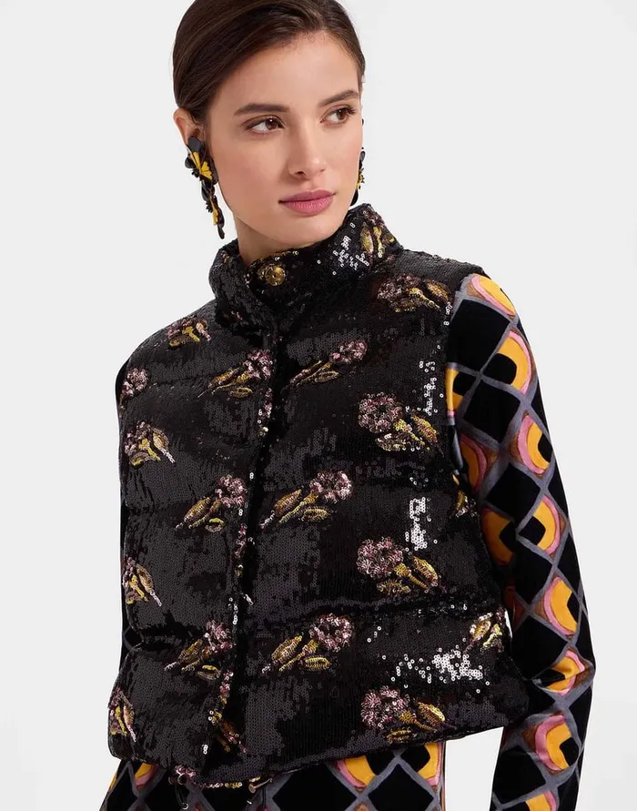 La Doublej Bonbon Puffer Vest Mayfair Black In Paillettes Women Outerwear