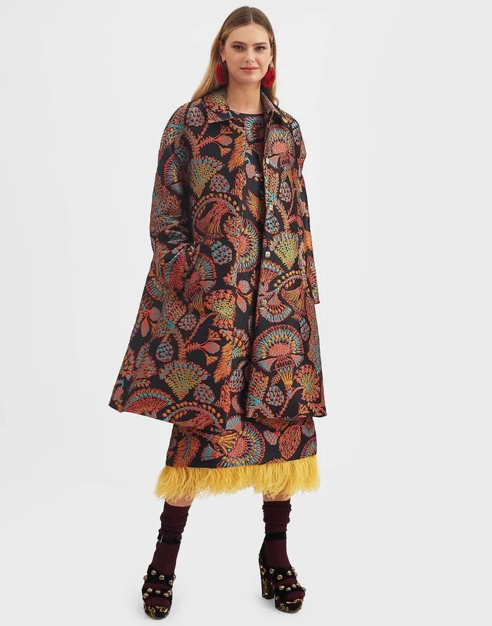 La Doublej Boxy Coat Sicomore Black In Jacquard Women Outerwear