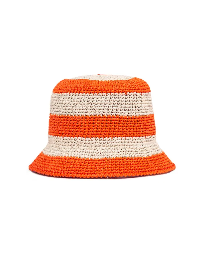 La Doublej Bucket Hat Raffia Bicolore Arancio In Raffia Crochet Women Hats