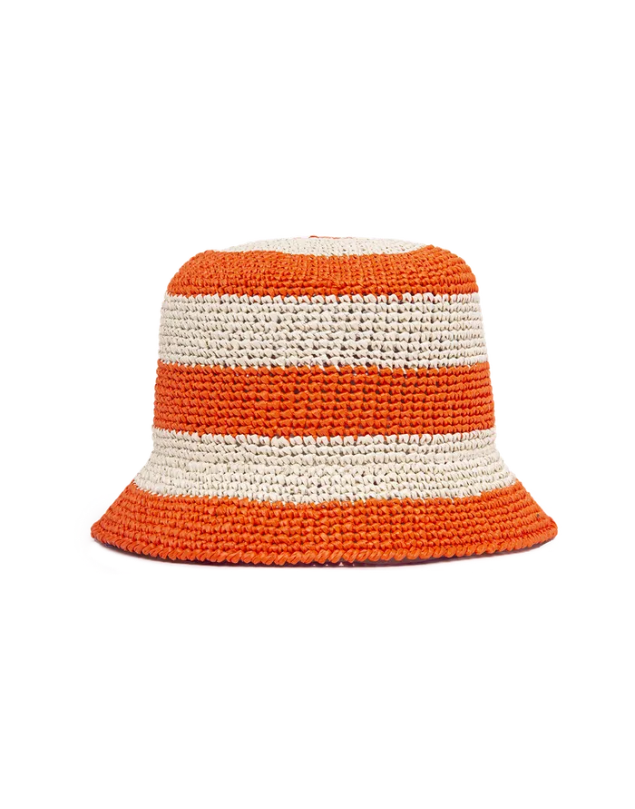 La Doublej Bucket Hat Raffia Bicolore Arancio In Raffia Crochet Women Hats